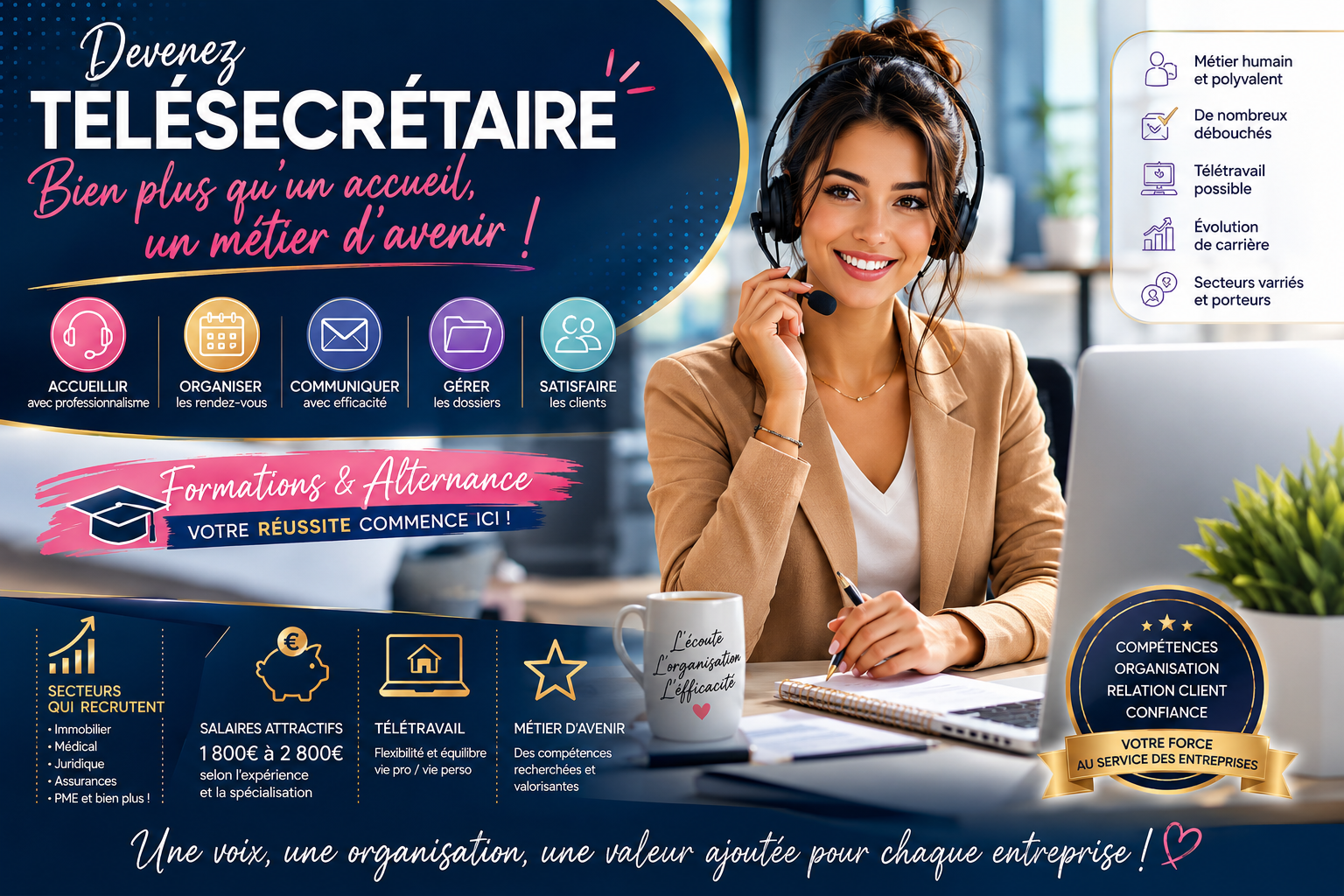 Formation télésecrétaire : secrétariat au téléphone, études, salaire, débouchés et perspectives de carrière